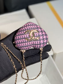 CC original tweed heart clutch with chain AB7108 pink