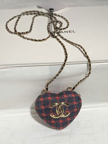 CC original tweed heart clutch with chain AB7108 red