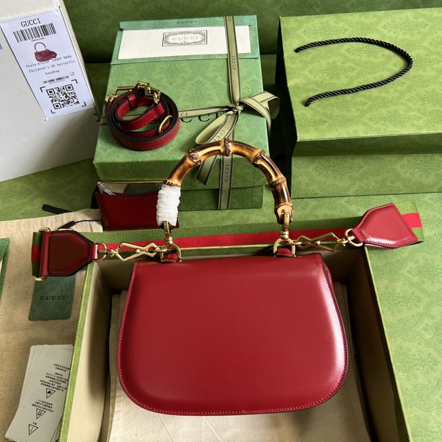 2022 GG original calfskin small top handle bag 675797 red