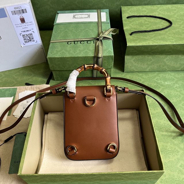 GG original calfskin bamboo mini handbag 702106 brown