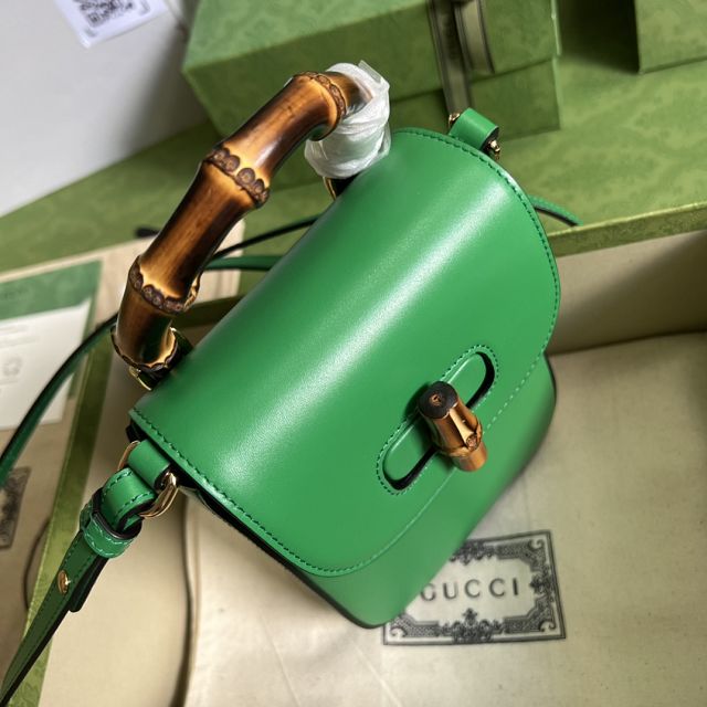 GG original calfskin bamboo mini handbag 702106 green