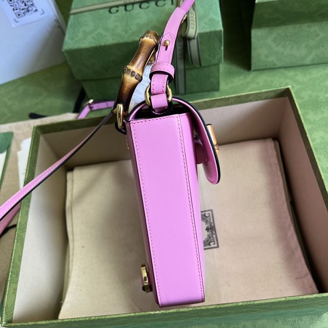 GG original calfskin bamboo mini handbag 702106 pink
