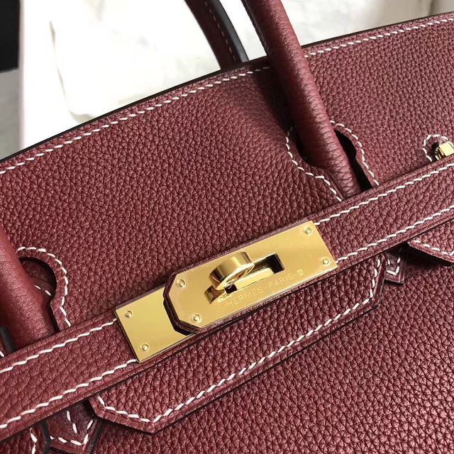 Hermes original togo leather birkin 25 bag H25-1 bordeaux