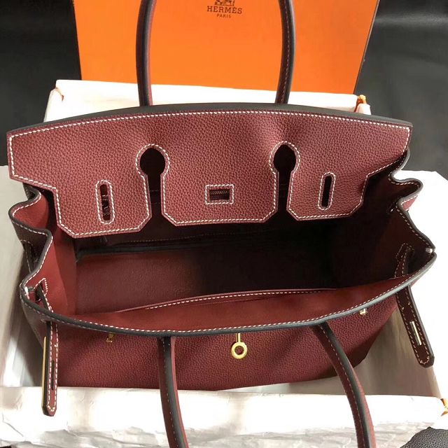 Hermes original togo leather birkin 25 bag H25-1 bordeaux