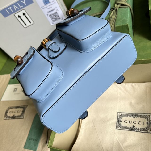 GG original calfskin bamboo small backpack 702101 blue