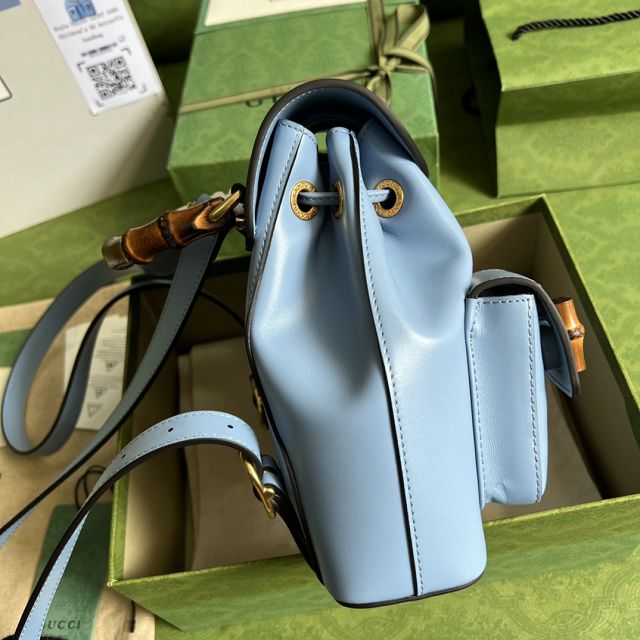 GG original calfskin bamboo small backpack 702101 blue