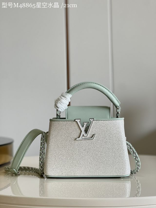 Louis vuitton original calfskin capucines mini handbag M56995 silver&green