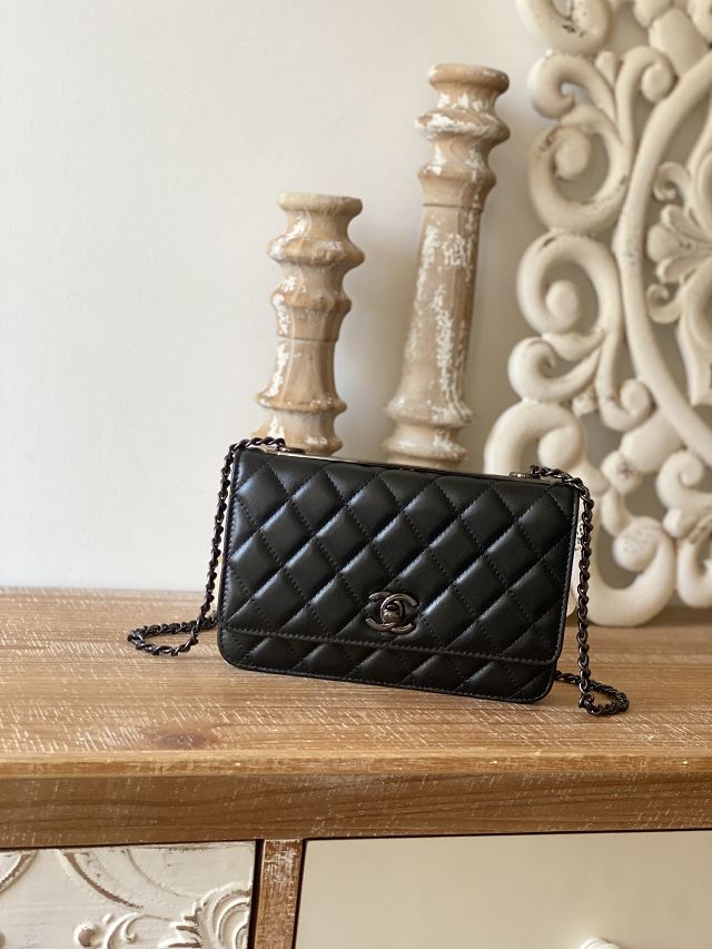 CC original lambskin wallet on chain A80982 allblack