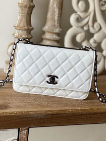 CC original lambskin wallet on chain A80982 white&black