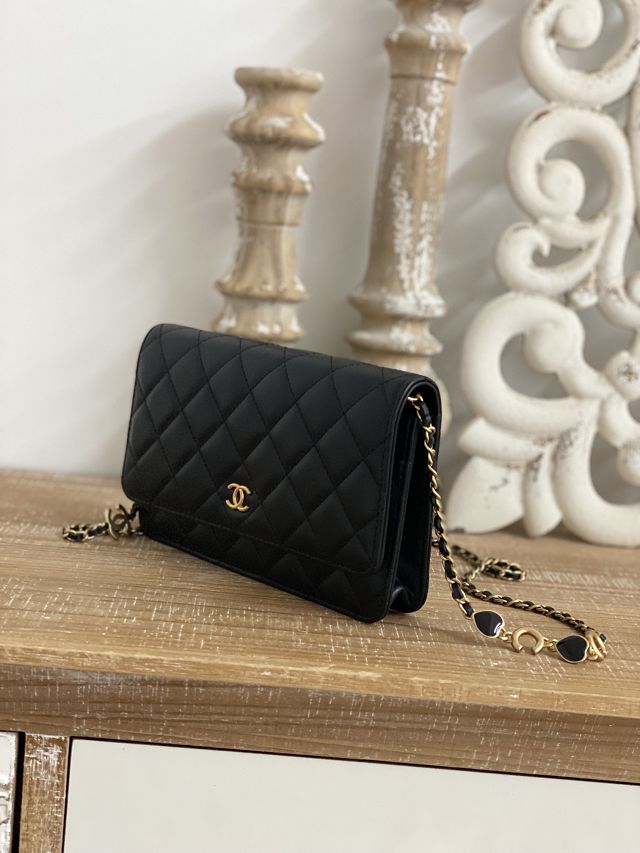 CC original lambskin wallet on chain AP3035 black