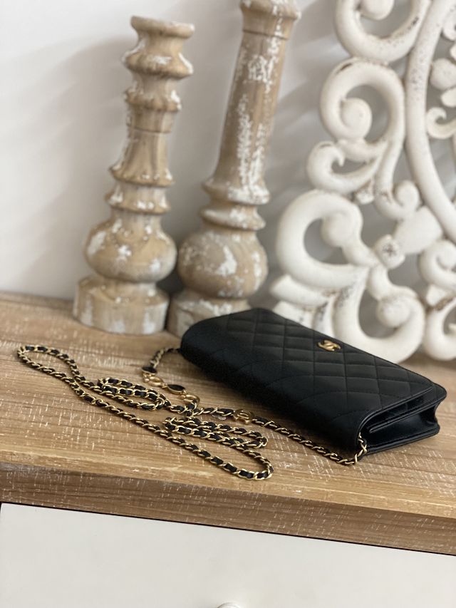 CC original lambskin wallet on chain AP3035 black