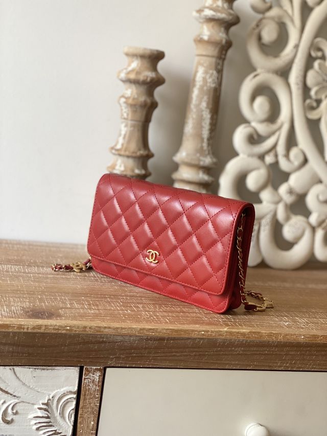 CC original lambskin wallet on chain AP3035 red