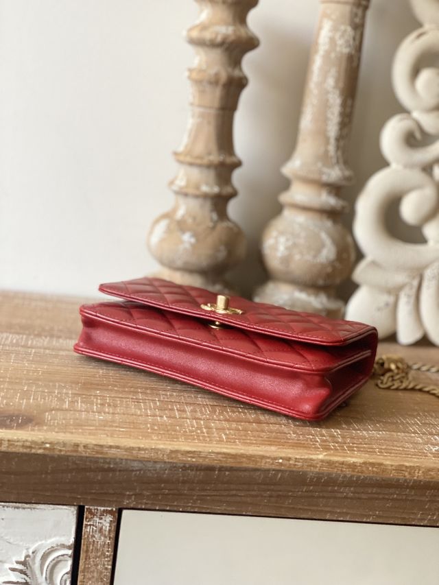 CC original lambskin wallet on chain AP3043 red