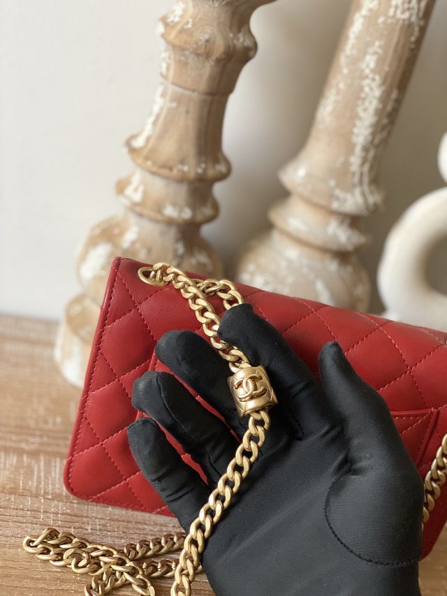 CC original lambskin wallet on chain AP3043 red