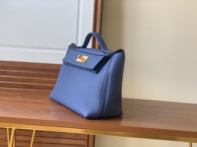Hermes original togo leather small kelly 2424 bag HH03698 blue agate 
