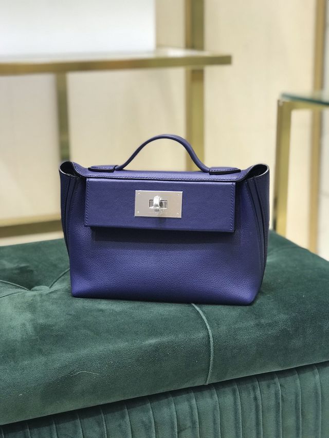 Hermes original togo leather small kelly 2424 bag HH03698 blue electric