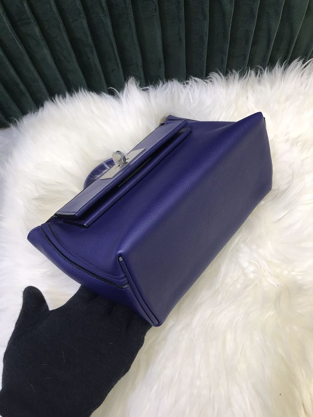 Hermes original togo leather small kelly 2424 bag HH03698 blue electric