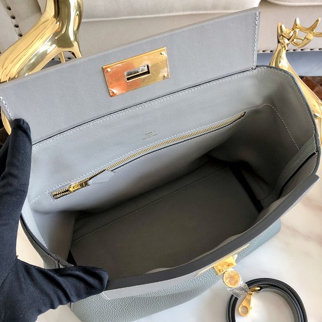 Hermes original togo leather small kelly 2424 bag HH03698 blue lin