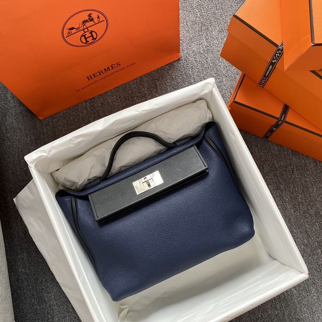 Hermes original togo leather kelly 2424 bag HH03699 blue saphir 