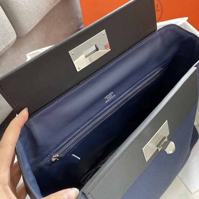 Hermes original togo leather small kelly 2424 bag HH03698 blue saphir