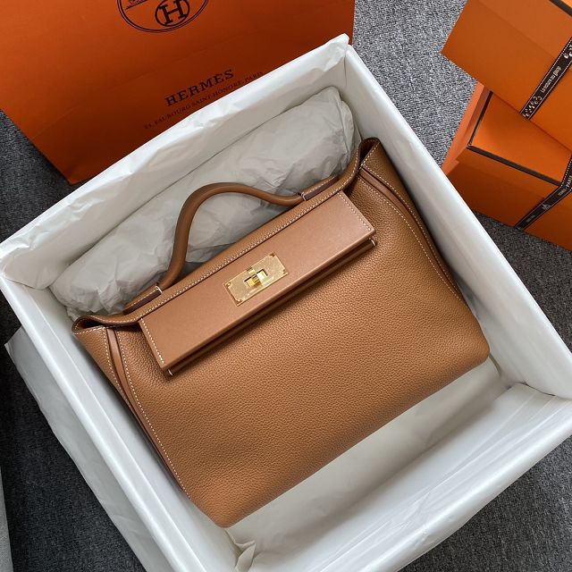 Hermes original togo leather kelly 2424 bag HH03699 gold brown