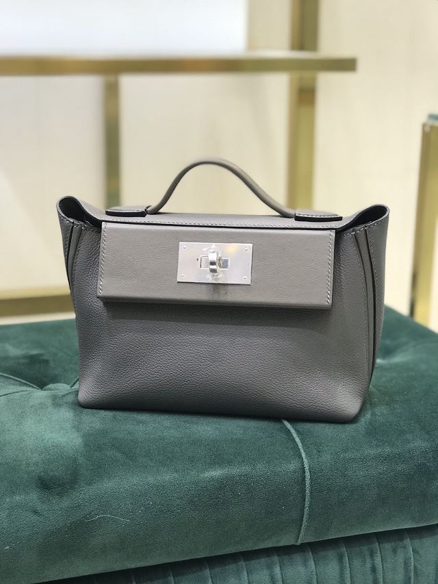 Hermes original togo leather small kelly 2424 bag HH03698 gris etain