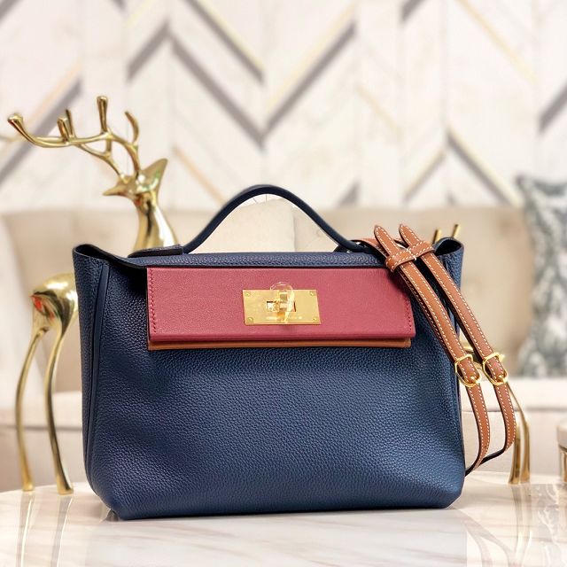 Hermes original togo leather kelly 2424 bag HH03699 navy blue