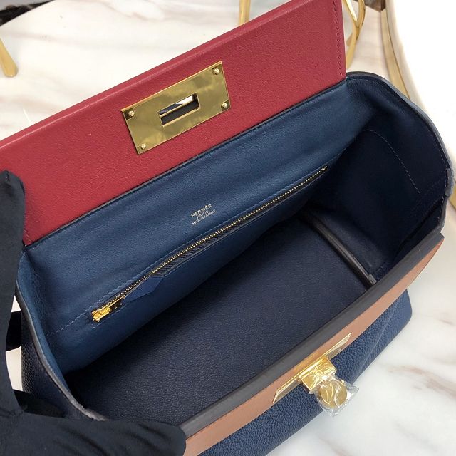 Hermes original togo leather small kelly 2424 bag HH03698 navy blue	