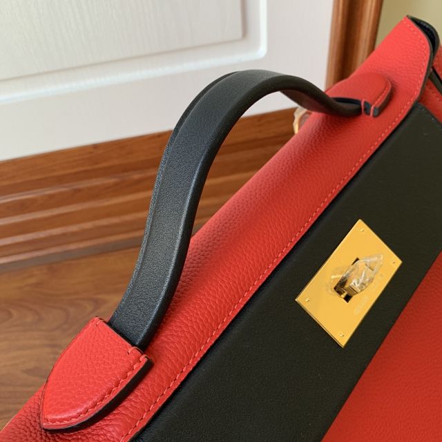 Hermes original togo leather small kelly 2424 bag HH03698 red&black