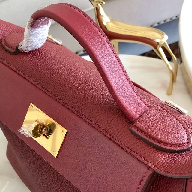 Hermes original togo leather small kelly 2424 bag HH03698 rubis