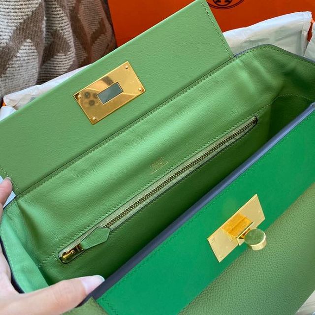 Hermes original togo leather small kelly 2424 bag HH03698 vert criquet