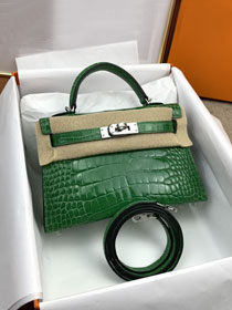 Hermes genuine crocodile leather mini kelly bag K0019 bambou