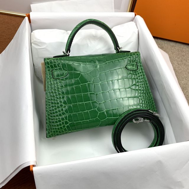 Hermes genuine crocodile leather mini kelly bag K0019 bambou