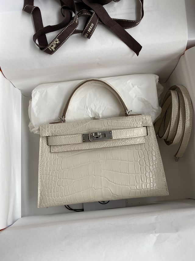 Hermes genuine crocodile leather mini kelly bag K0019 beton