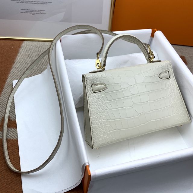 Hermes genuine crocodile leather mini kelly bag K0019 craie 