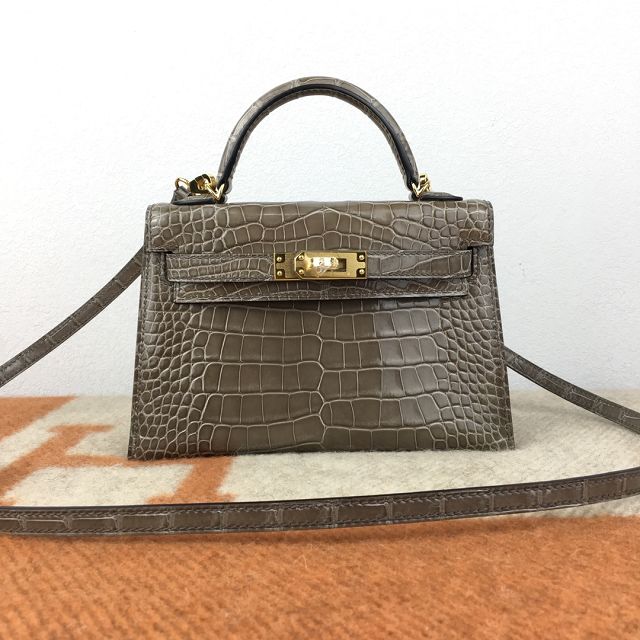 Hermes genuine crocodile leather mini kelly bag K0019 gris tourterelle