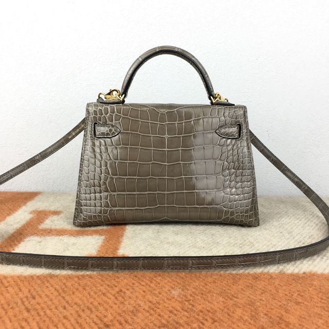 Hermes genuine crocodile leather mini kelly bag K0019 gris tourterelle