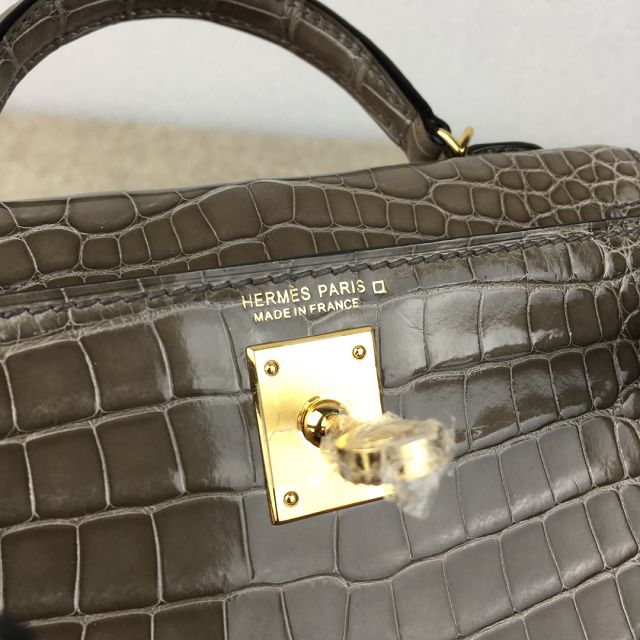 Hermes genuine crocodile leather mini kelly bag K0019 gris tourterelle