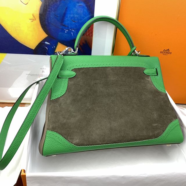 Hermes handmade original calfskin&suede kelly 32 bag HK320 green