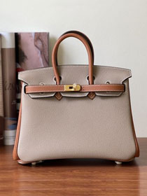 Hermes handmade original togo leather birkin bag BK0350 light grey&brown