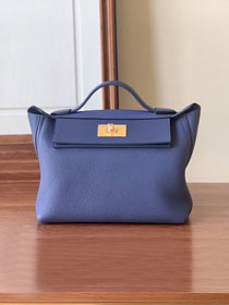 Hermes original togo leather small kelly 2424 bag HH03698 blue agate 