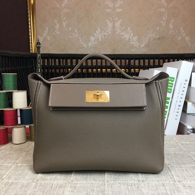 Hermes original togo leather small kelly 2424 bag HH03698 etoupe grey