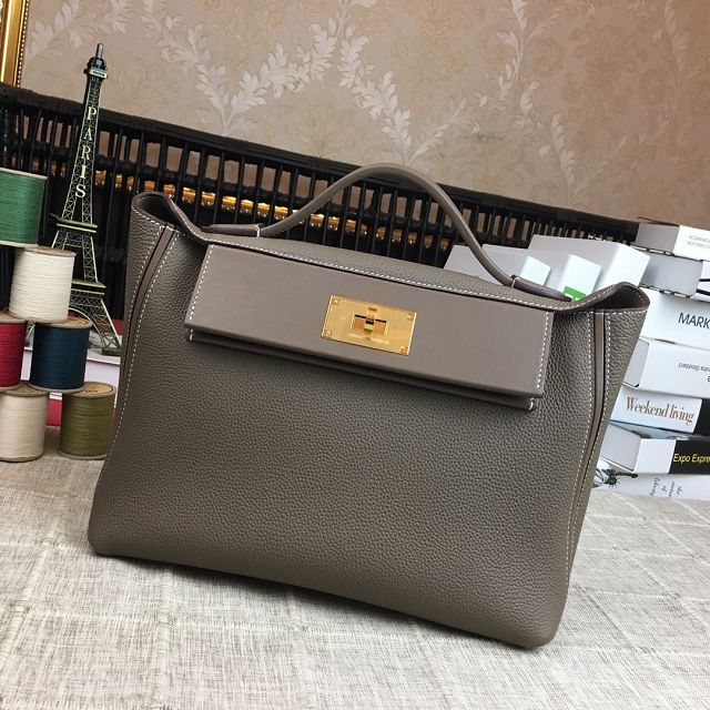 Hermes original togo leather small kelly 2424 bag HH03698 etoupe grey