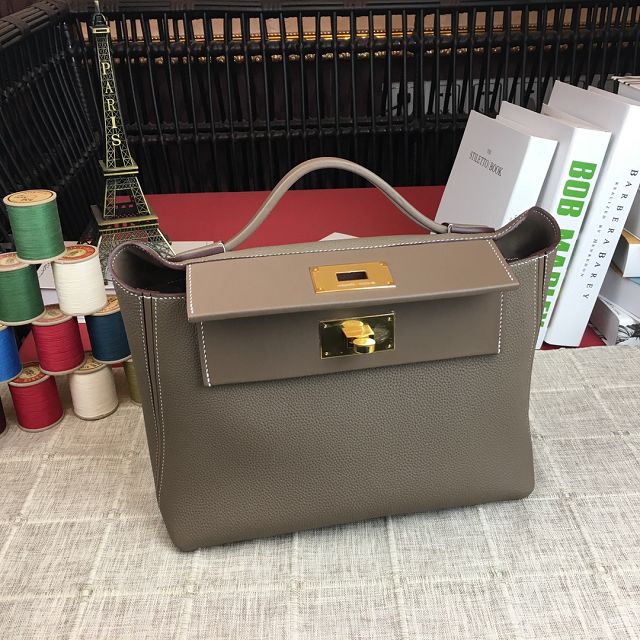 Hermes original togo leather small kelly 2424 bag HH03698 etoupe grey