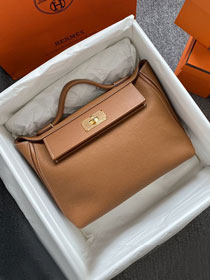 Hermes original togo leather small kelly 2424 bag HH03698 gold brown