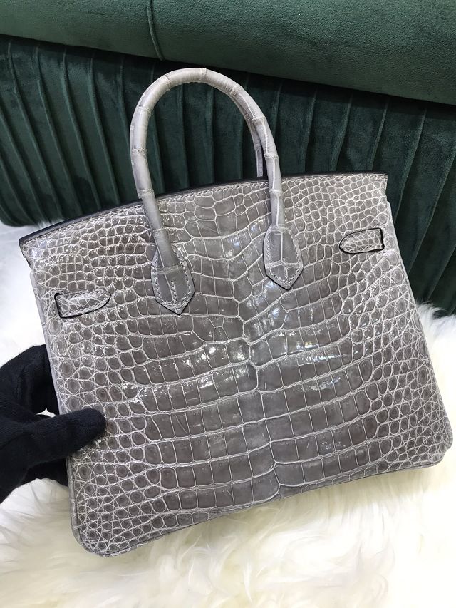 Hermes genuine crocodile leather birkin bag BK350 gris tourterelle 