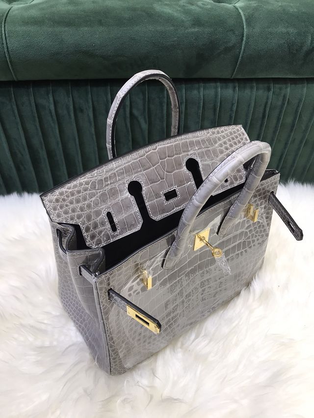 Hermes genuine crocodile leather birkin bag BK350 gris tourterelle 