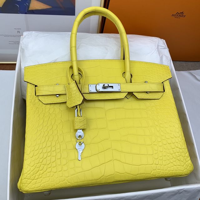 Hermes genuine crocodile leather birkin bag BK350 mimosa