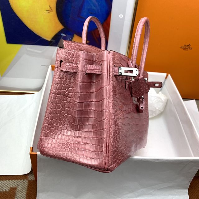 Hermes genuine crocodile leather birkin bag BK350 rose confetti