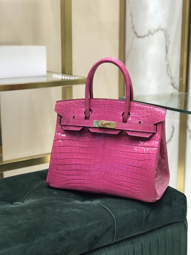 Hermes genuine crocodile leather birkin bag BK350 rose sheherzade